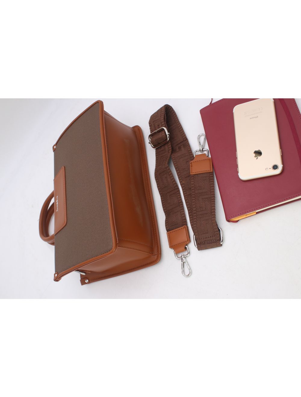 Tom&eva Medium Sac à Main Effet Tissus Bicolore 24B-6004-Coffee/Brown