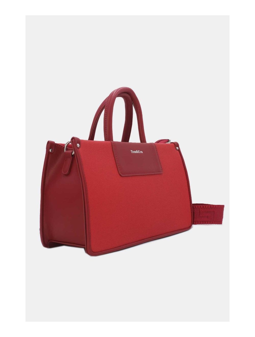 tom&eva Medium Sac à Main Effet Tissus Bicolore 24B-6004-Red/D.Red