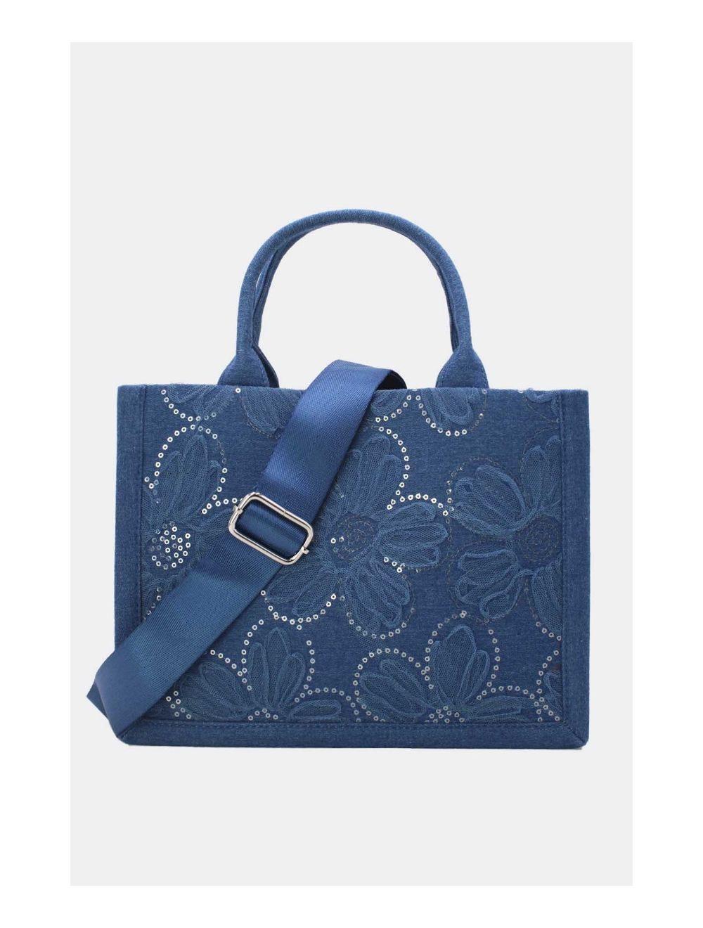 Tom&eva Medium Sac Cabas Jeans En Fleurs 24P-5879-D.Blue