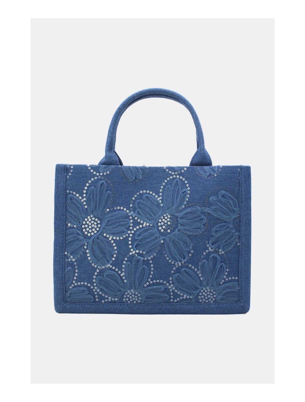 Tom&eva Medium Sac Cabas Jeans En Fleurs 24P-5879-D.Blue