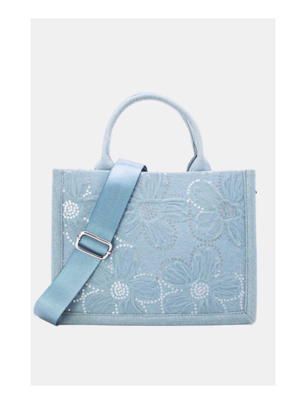 Tom&eva Medium Sac Cabas Jeans En Fleurs 24P-5879-L.Blue