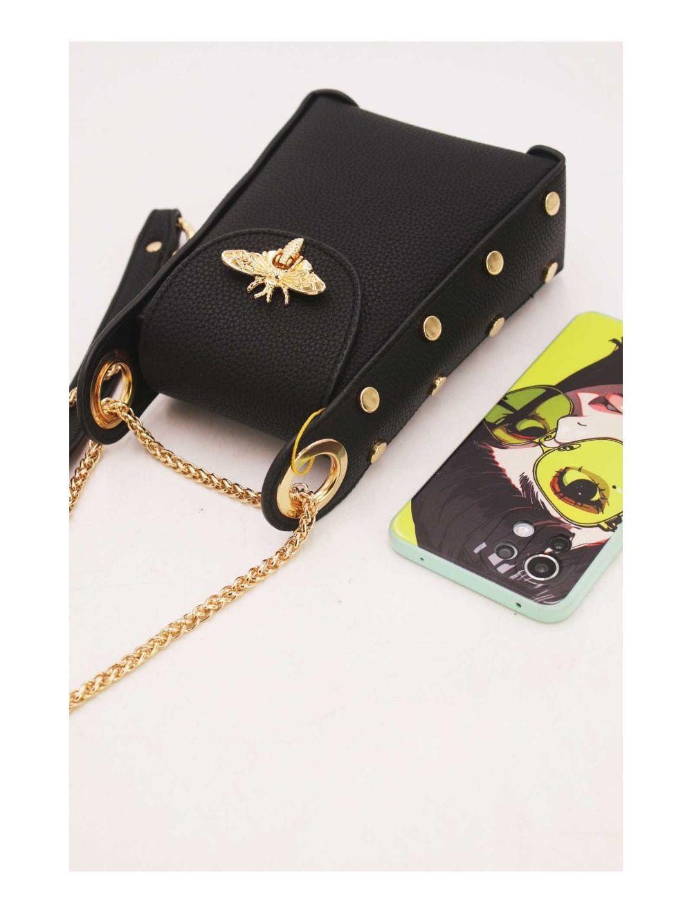 tom&eva Mini Sac Abeille Pour Smartphone Chaîne Dorée-22P-5539-Noir