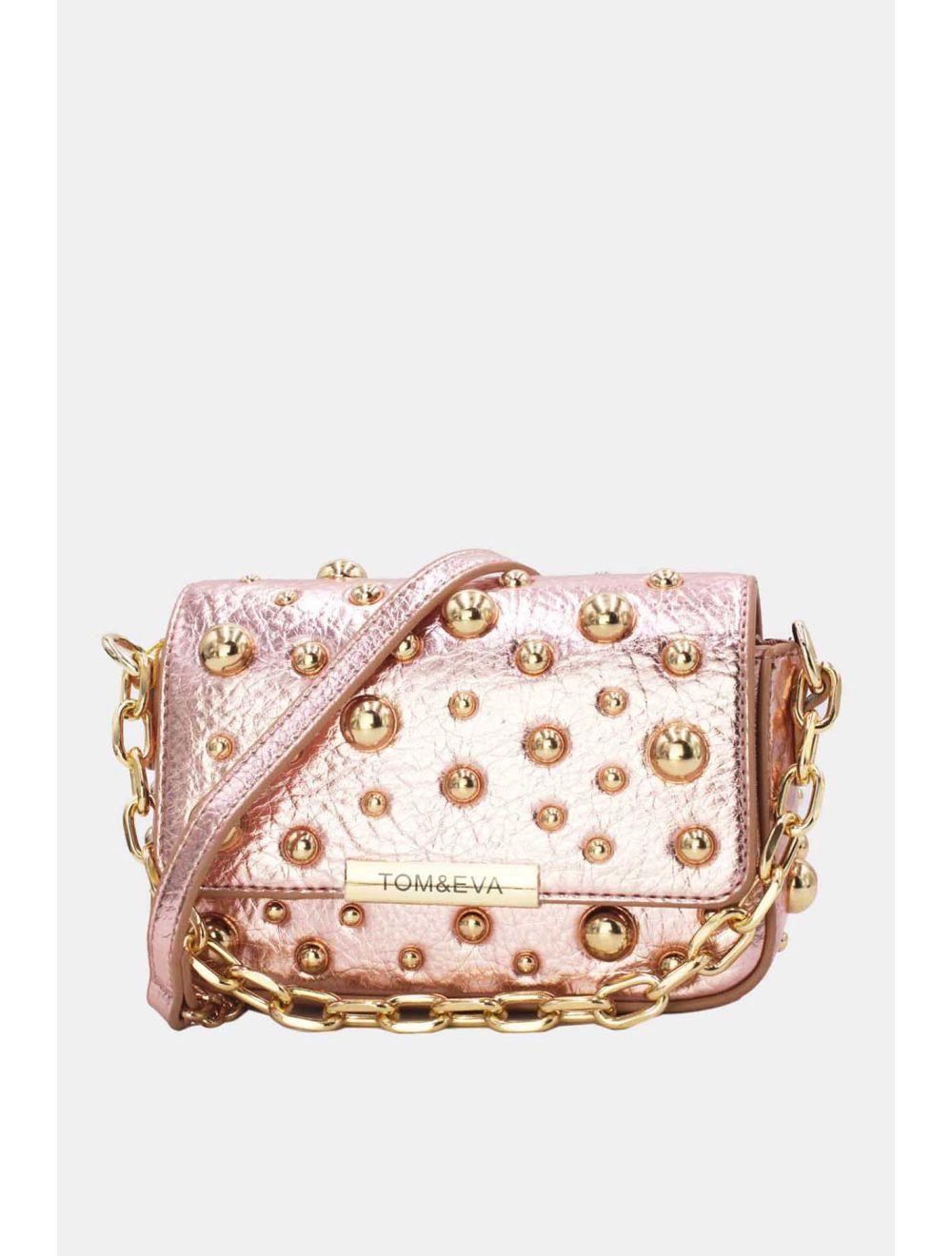 Tom&eva Petit Pochette Clouté Métallique 24P-5901-Champagne