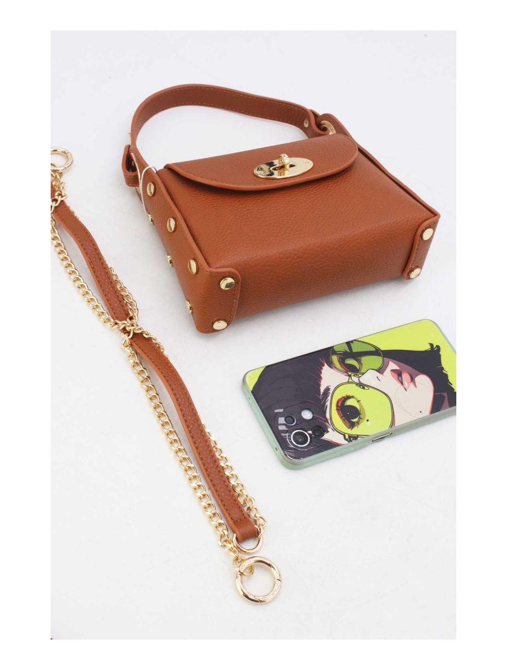 tom&eva Petit Sac à Main Clouté Effet Grainé 23P-5805-Marron