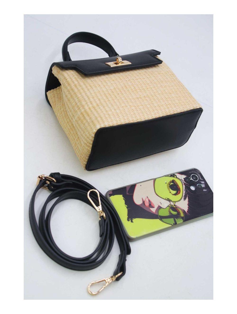 Tom&eva Petit Sac à Main Effet Paille 24P-5926A-Apricot/Black