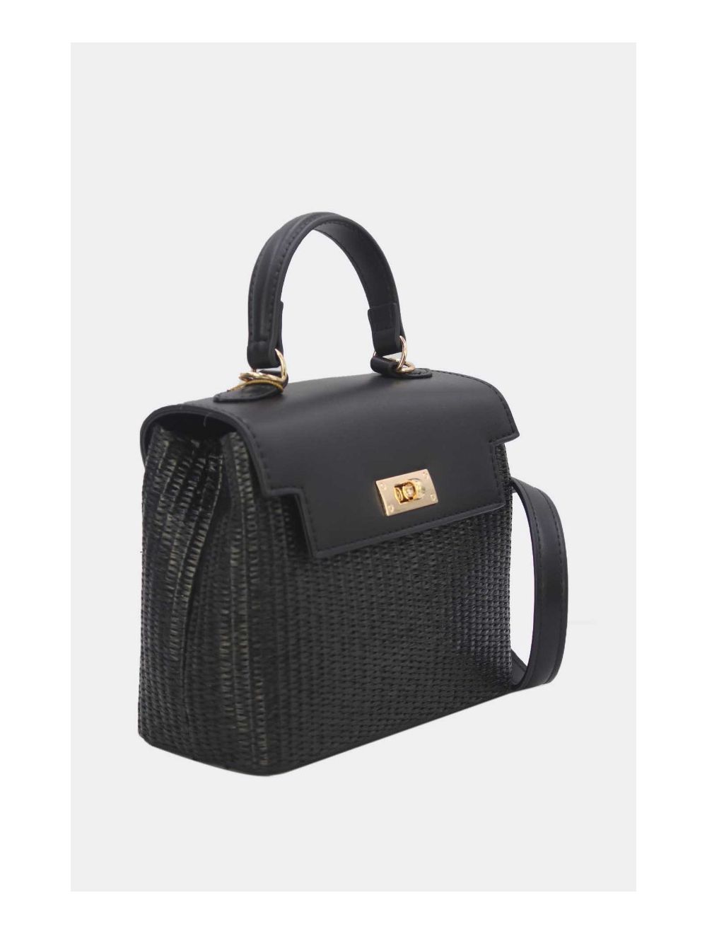Tom&eva Petit Sac à Main Effet Paille 24P-5926A-Black/Black