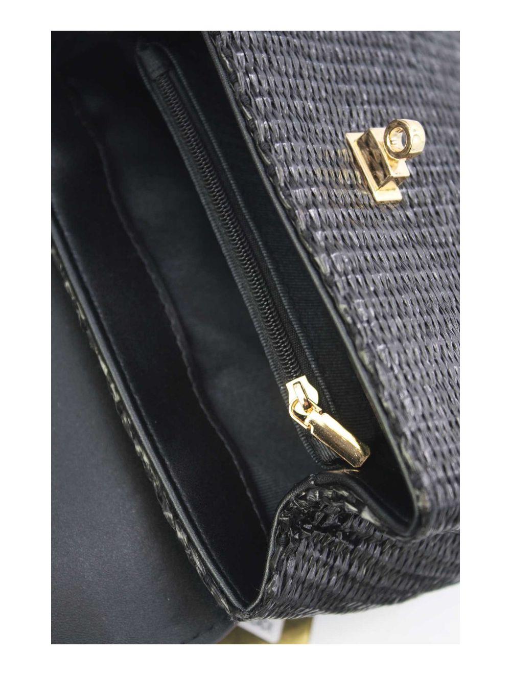 tom&eva Petit Sac à Main Effet Paille 24P-5926A-Black/Black