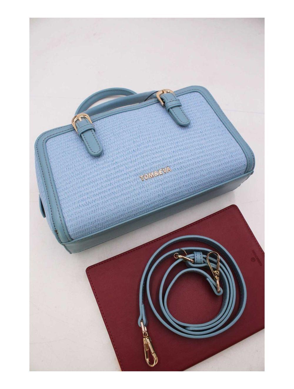 tom&eva Petit Sac à Main Effet Paille 24P-6021-Bleu