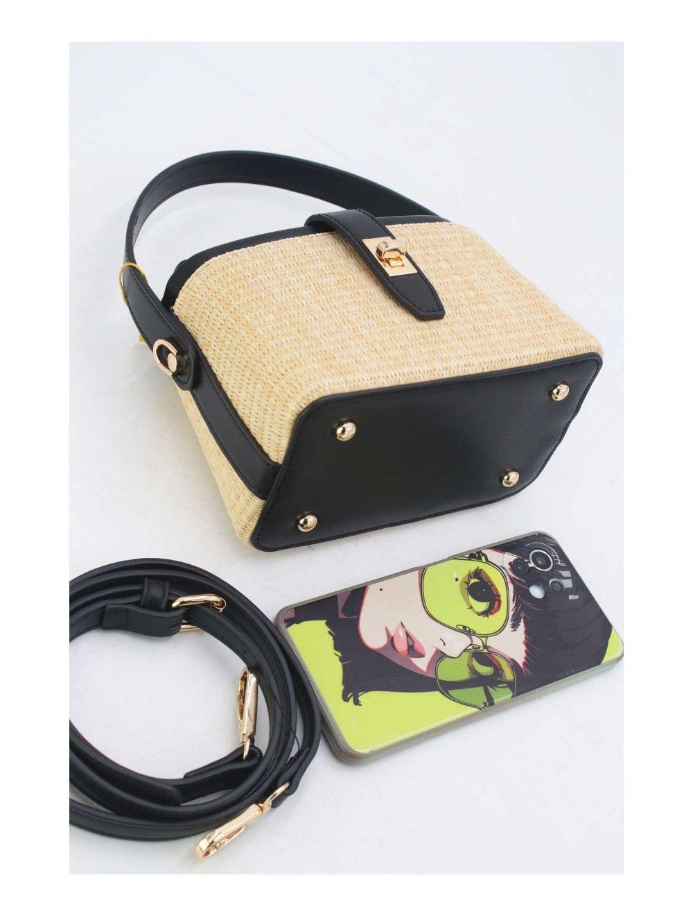 Tom&eva Petit Sac à Main Effet Paille 24P-6067-Apricot/Black