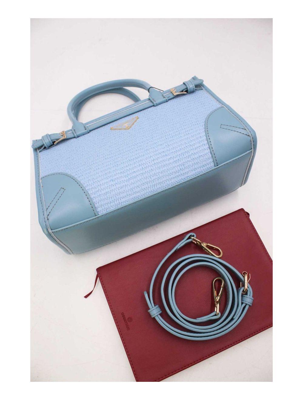 tom&eva Petit Sac à Main Effet Paille Style Vintage 24P-6020-Bleu