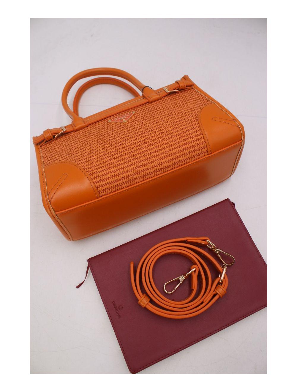 tom&eva Petit Sac à Main Effet Paille Style Vintage 24P-6020-Orange