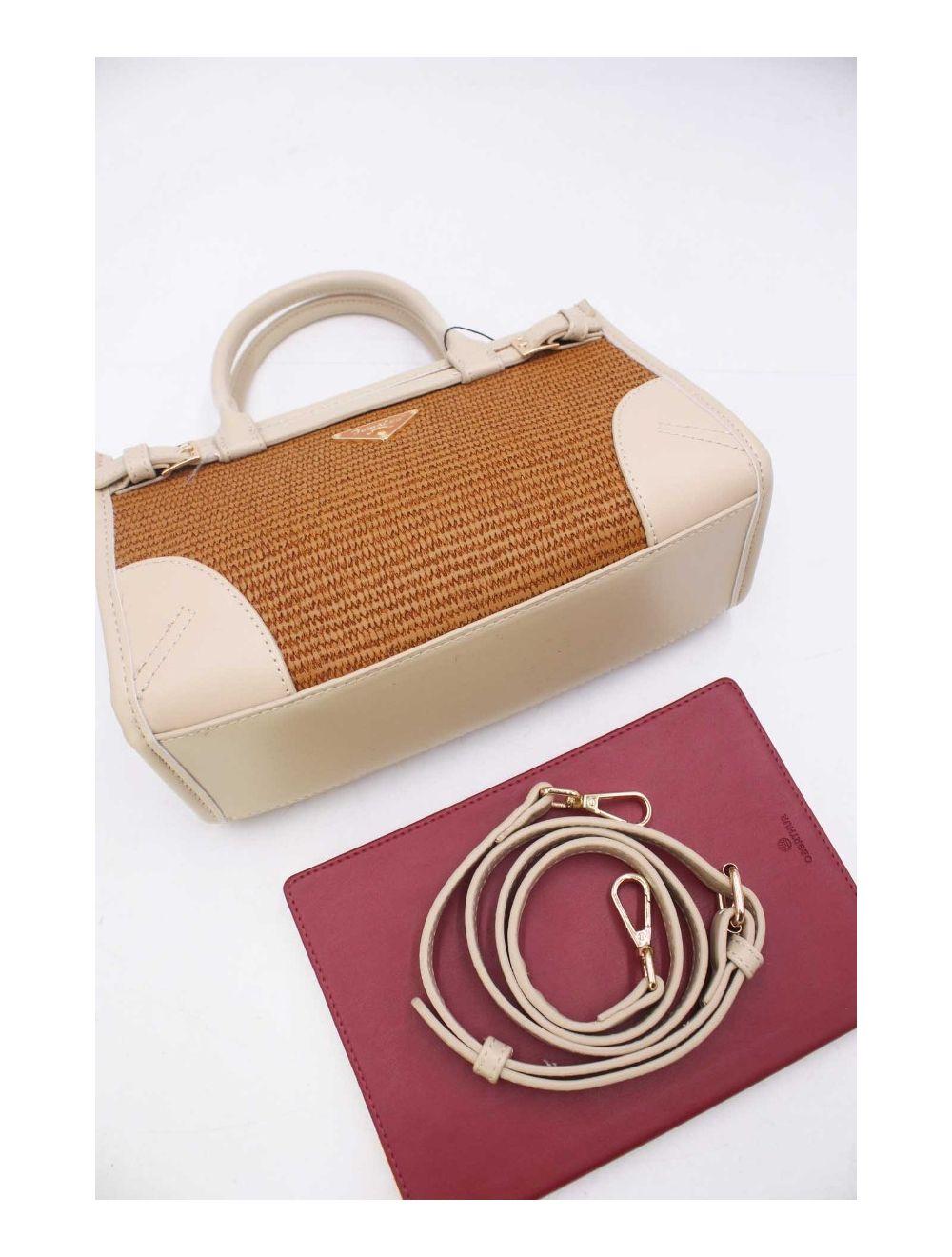 tom&eva Petit Sac à Main Effet Paille Style Vintage 24P-6020-Abricot