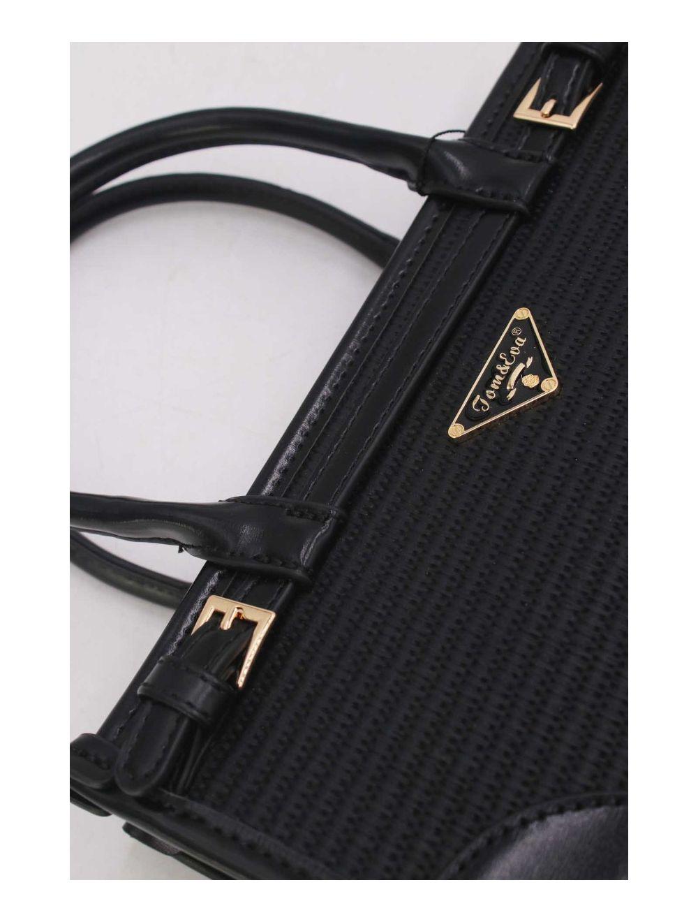 tom&eva Petit Sac à Main Effet Paille Style Vintage 24P-6020-Noir