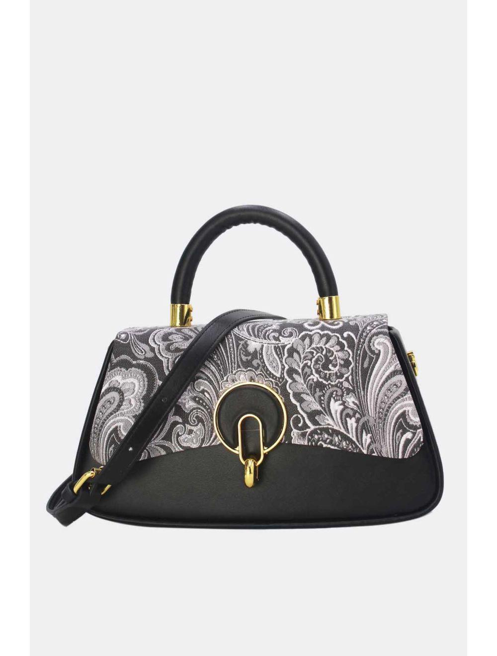 Tom&eva Petit Sac à Main Rigide Effet Broderie 24P-1012-Noir