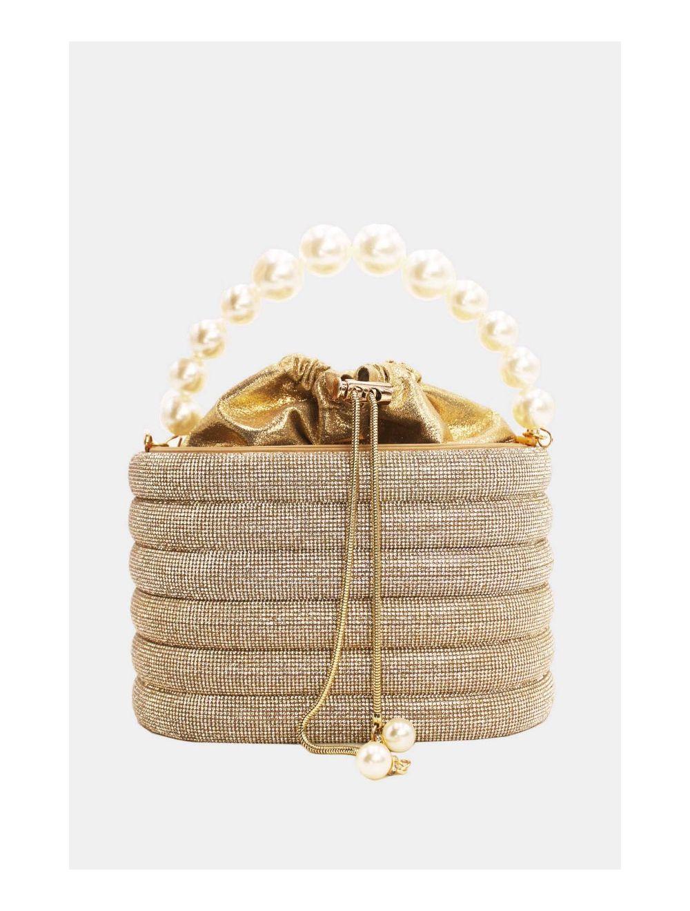 Tom&eva Petit Sac Seau Soirée Avec Strasse à Anse Perles-23P-5761-Gold