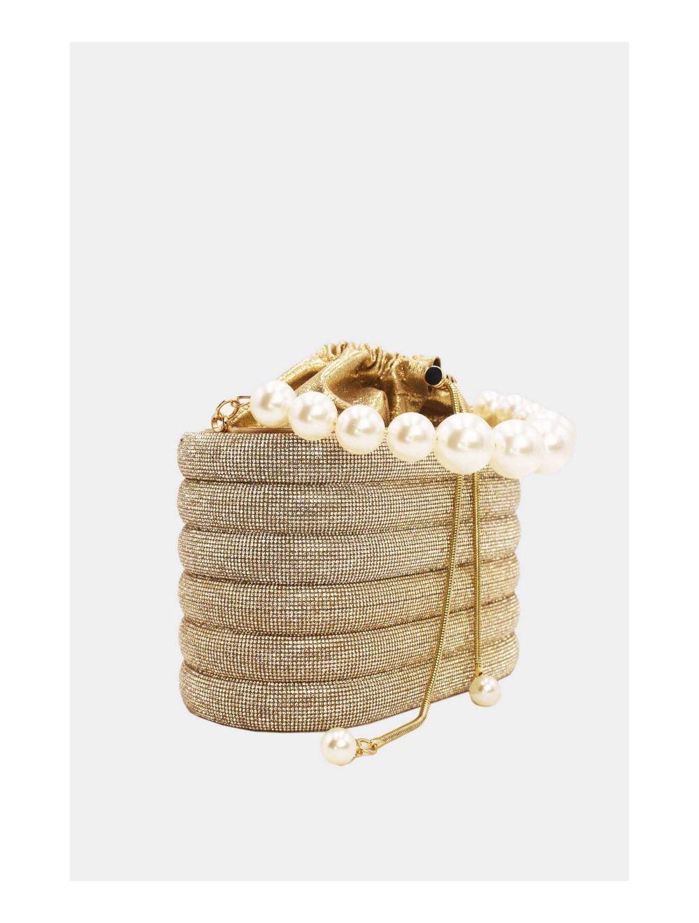 Tom&eva Petit Sac Seau Soirée Avec Strasse à Anse Perles-23P-5761-Gold