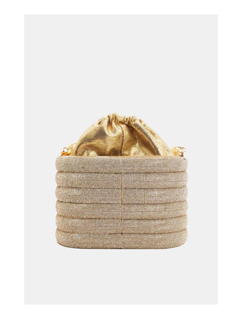 Tom&eva Petit Sac Seau Soirée Avec Strasse à Anse Perles-23P-5761-Gold