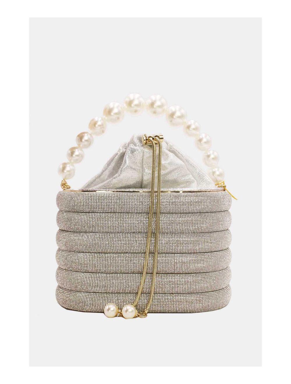 Tom&eva Petit Sac Seau Soirée Avec Strasse à Anse Perles-23P-5761-Silver