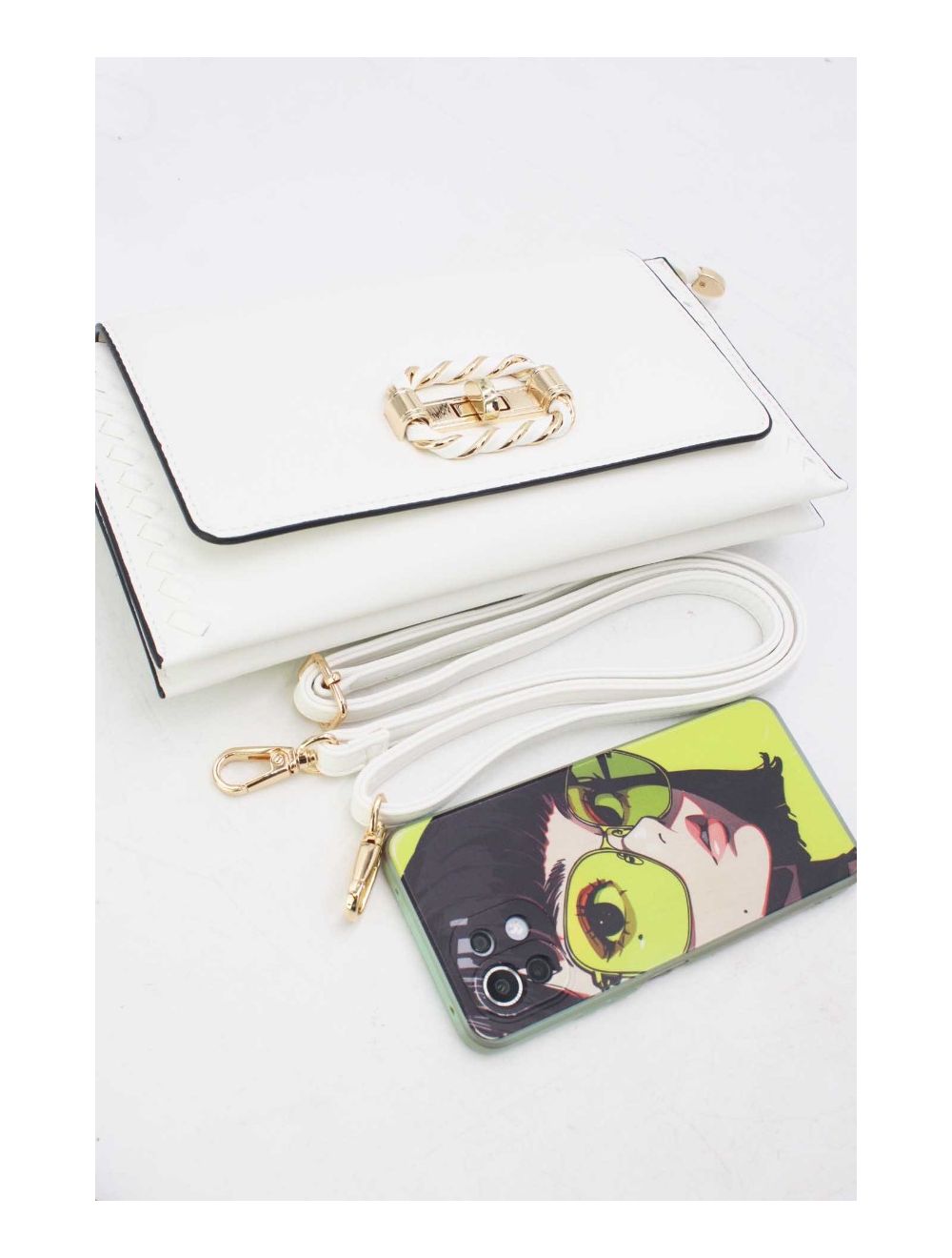 tom&eva Pochette Bandoulière à Boucle Doré 24P-5906-Blanc