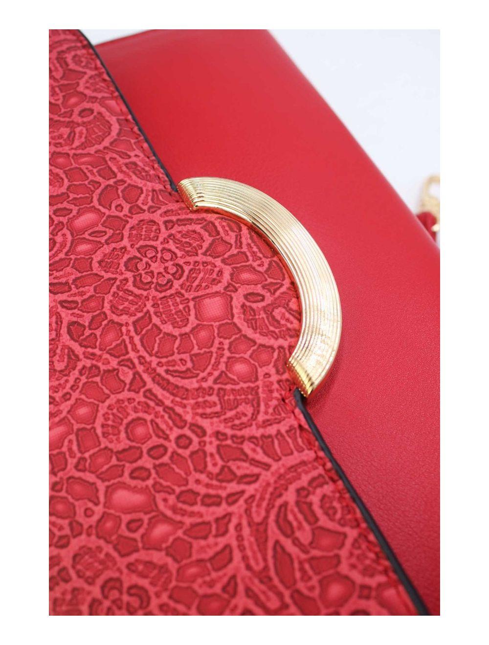 tom&eva Pochette Bandoulière à Rabat Effet Broderie 24P-6044-Rouge