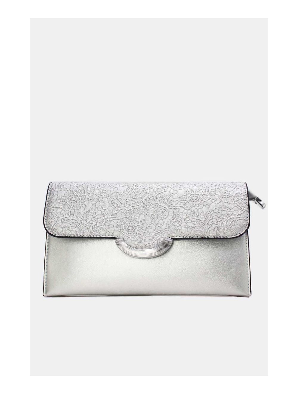 Tom&eva Pochette Bandoulière à Rabat Effet Broderie 24P-6044-Argenté