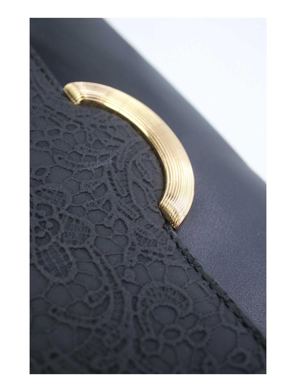 tom&eva Pochette Bandoulière à Rabat Effet Broderie 24P-6044-Noir