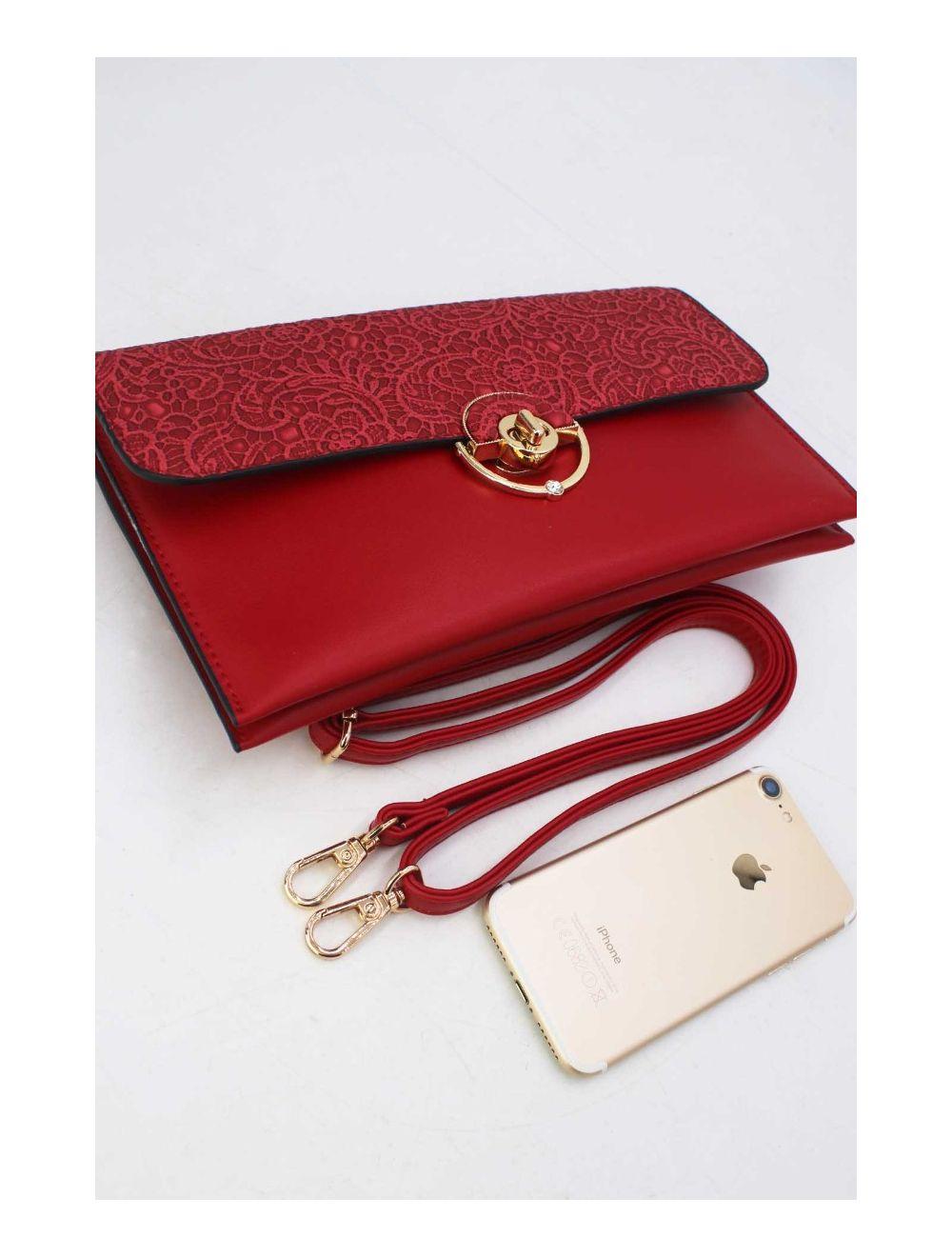 Tom&eva Pochette Bandoulière à Rabat Effet Broderie 24P-6043-Rouge