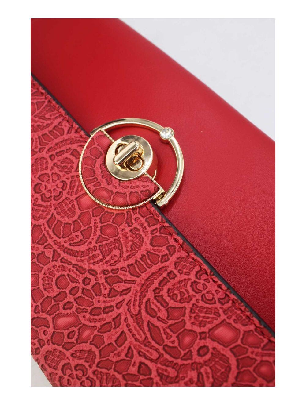 tom&eva Pochette Bandoulière à Rabat Effet Broderie 24P-6043-Rouge