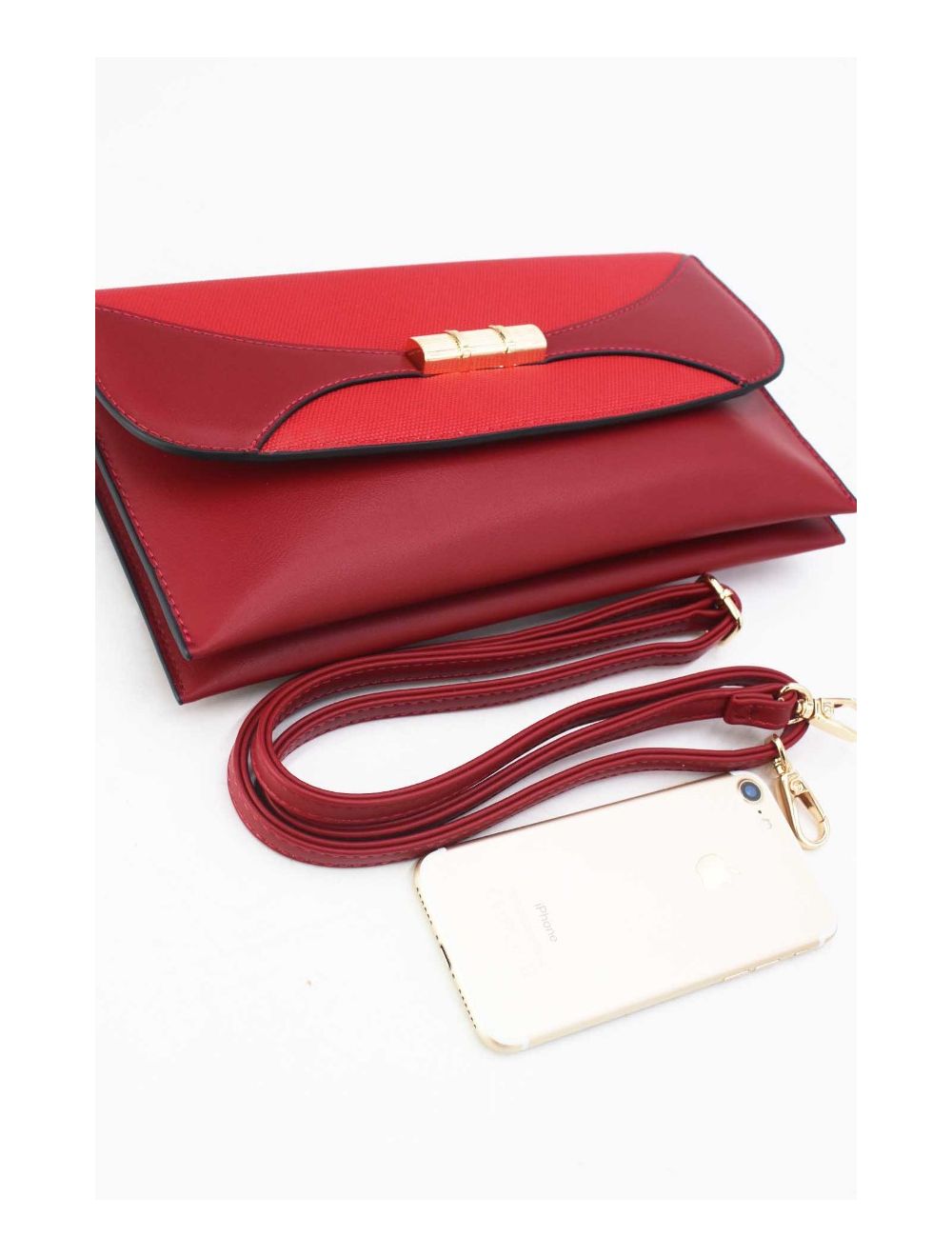 Tom&eva Pochette Bandoulière à Rabat Patchwork Effet Tissu 24P-6045-Rouge