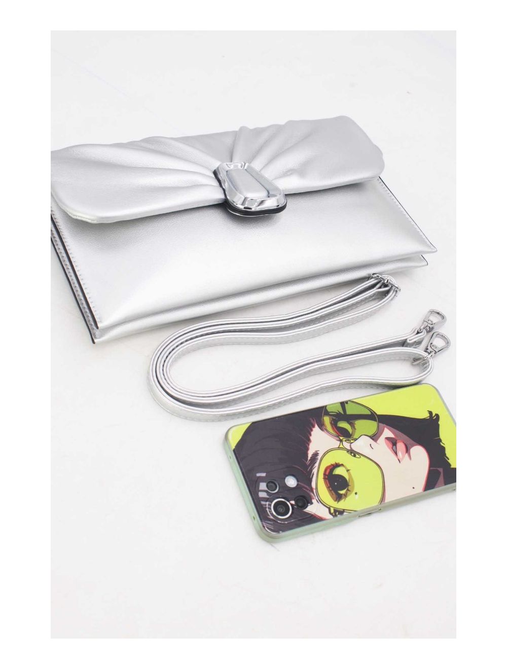 tom&eva Pochette Bandoulière à Rabat Ruché 24P-5918-Argenté