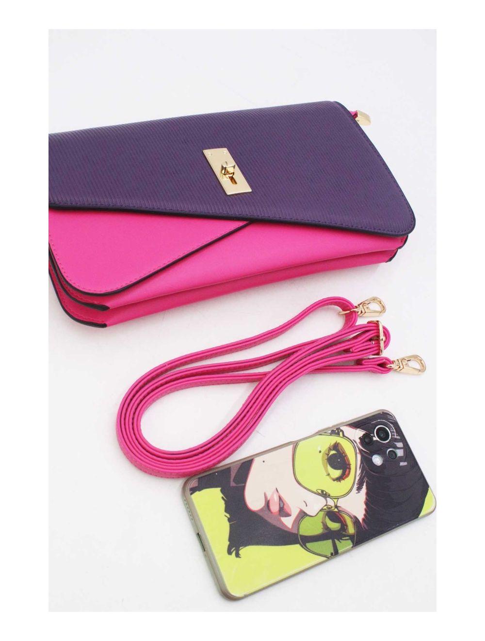 Tom&eva Pochette Bandoulière Rabat Embossé Rayure 24P-6110-Rose/Purple