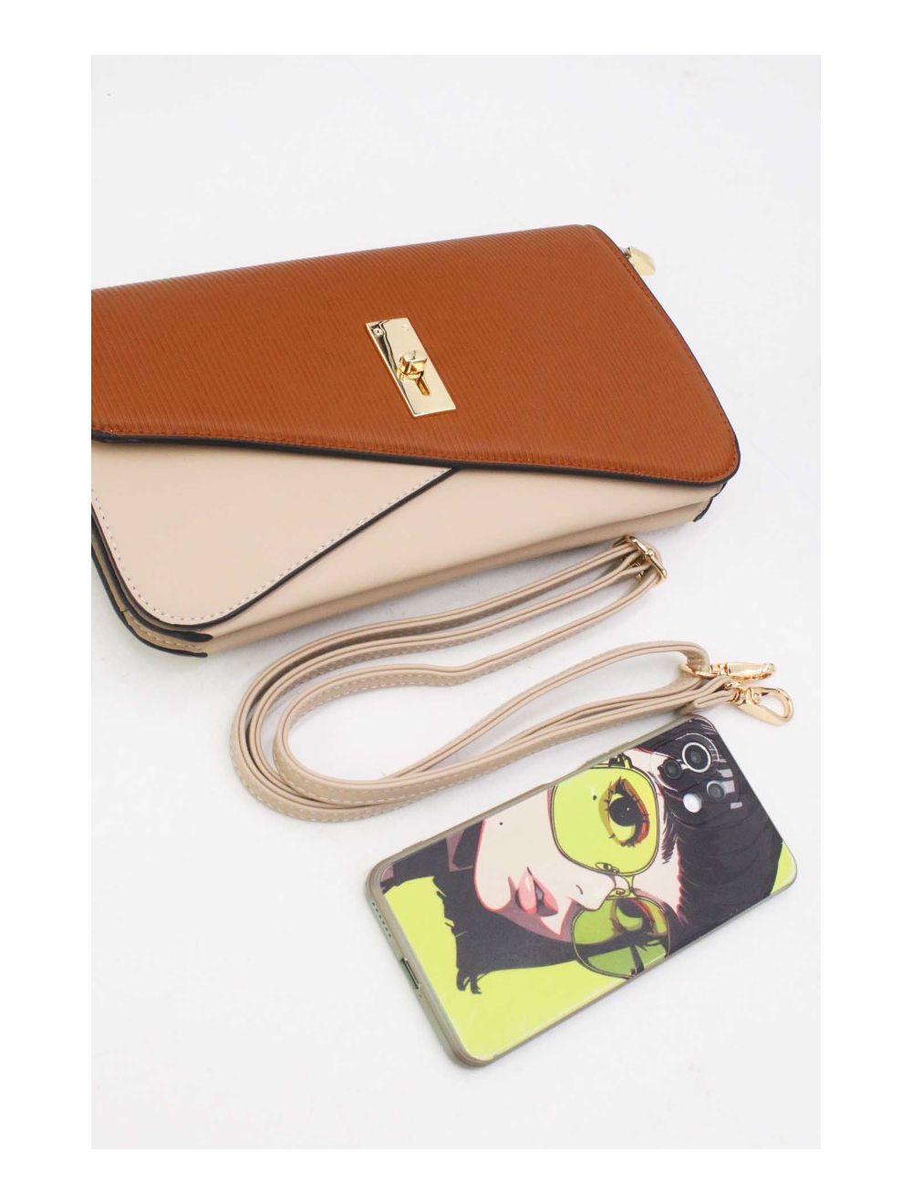 Tom&eva Pochette Bandoulière Rabat Embossé Rayure 24P-6110-Apricot/Brown