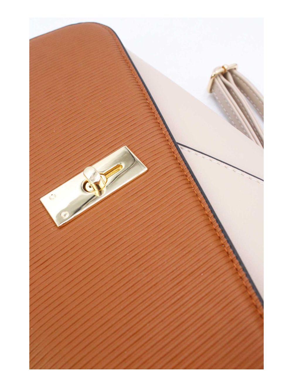 Tom&eva Pochette Bandoulière Rabat Embossé Rayure 24P-6110-Apricot/Brown