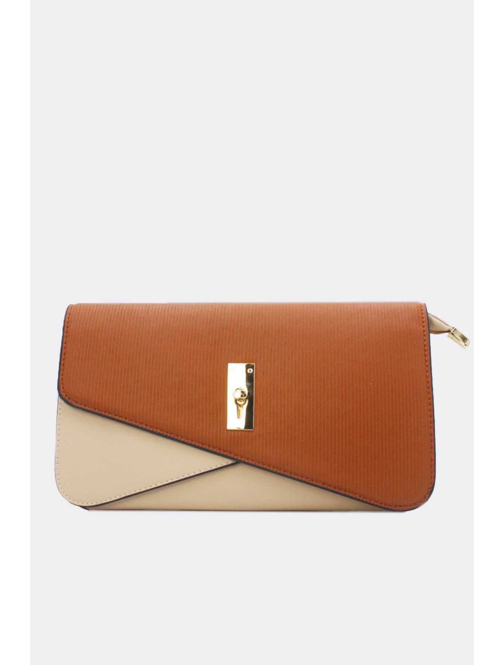 Tom&eva Pochette Bandoulière Rabat Embossé Rayure 24P-6110-Apricot/Brown