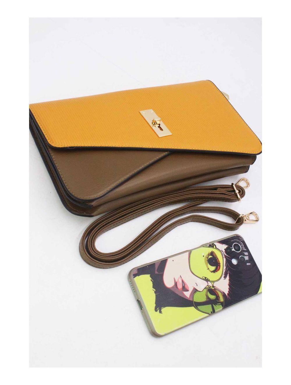 tom&eva Pochette Bandoulière Rabat Embossé Rayure 24P-6110-Taupe/Yellow