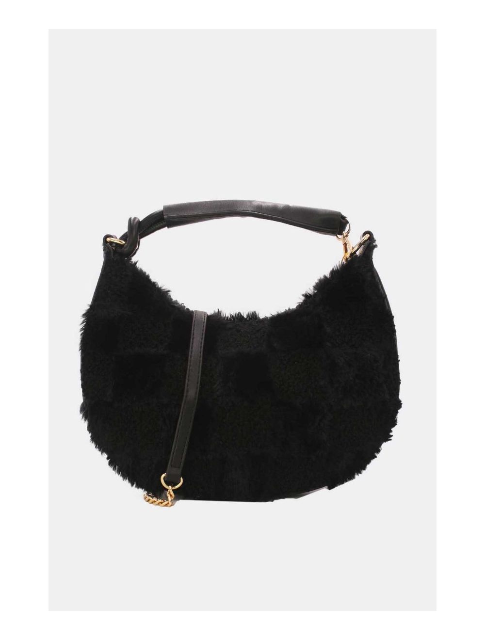 Tom&eva Pochette Demi-Lune En Fausse Fourrure-23P-5685-Noir