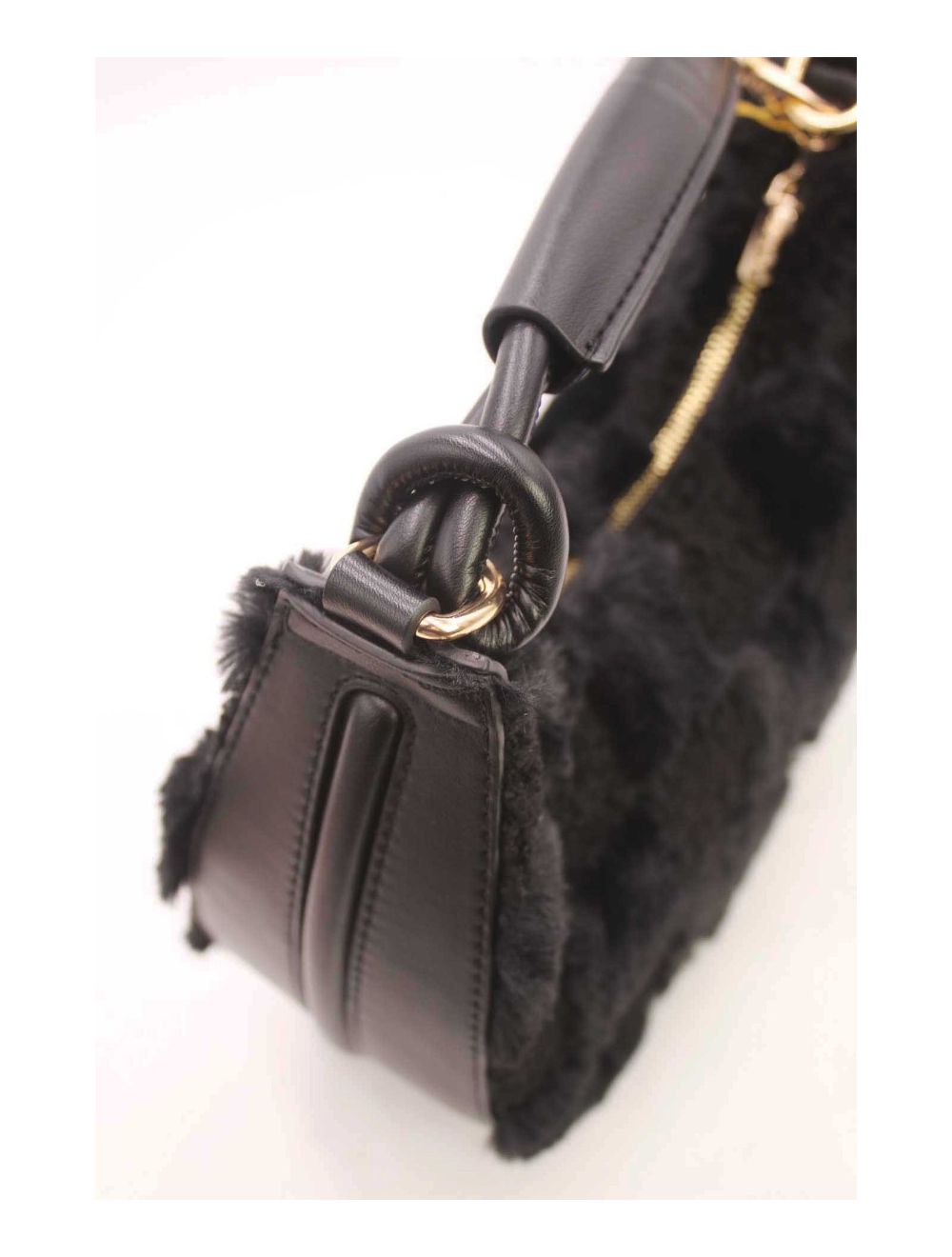 Tom&eva Pochette Demi-Lune En Fausse Fourrure-23P-5685-Noir