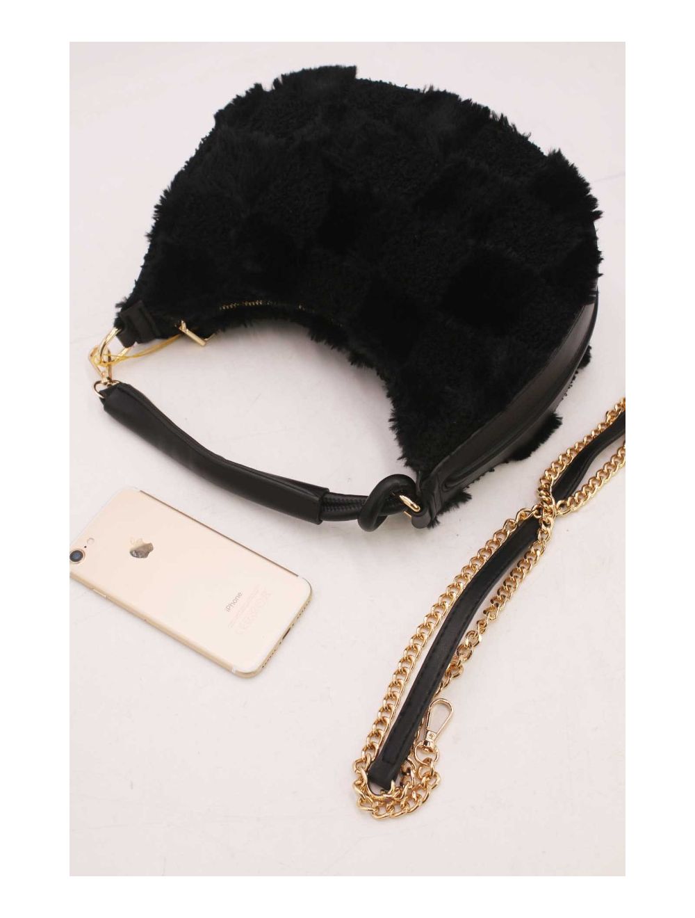 tom&eva Pochette Demi-Lune En Fausse Fourrure-23P-5685-Noir