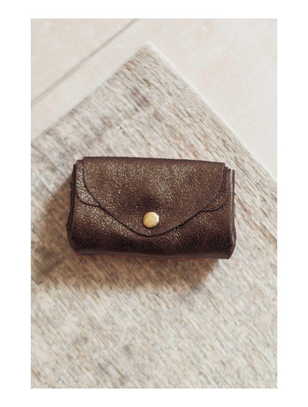 Tom&eva Pochette En Croûte Cuir Vachette Métallisé 4903 SUZIE METAL-Chocolat