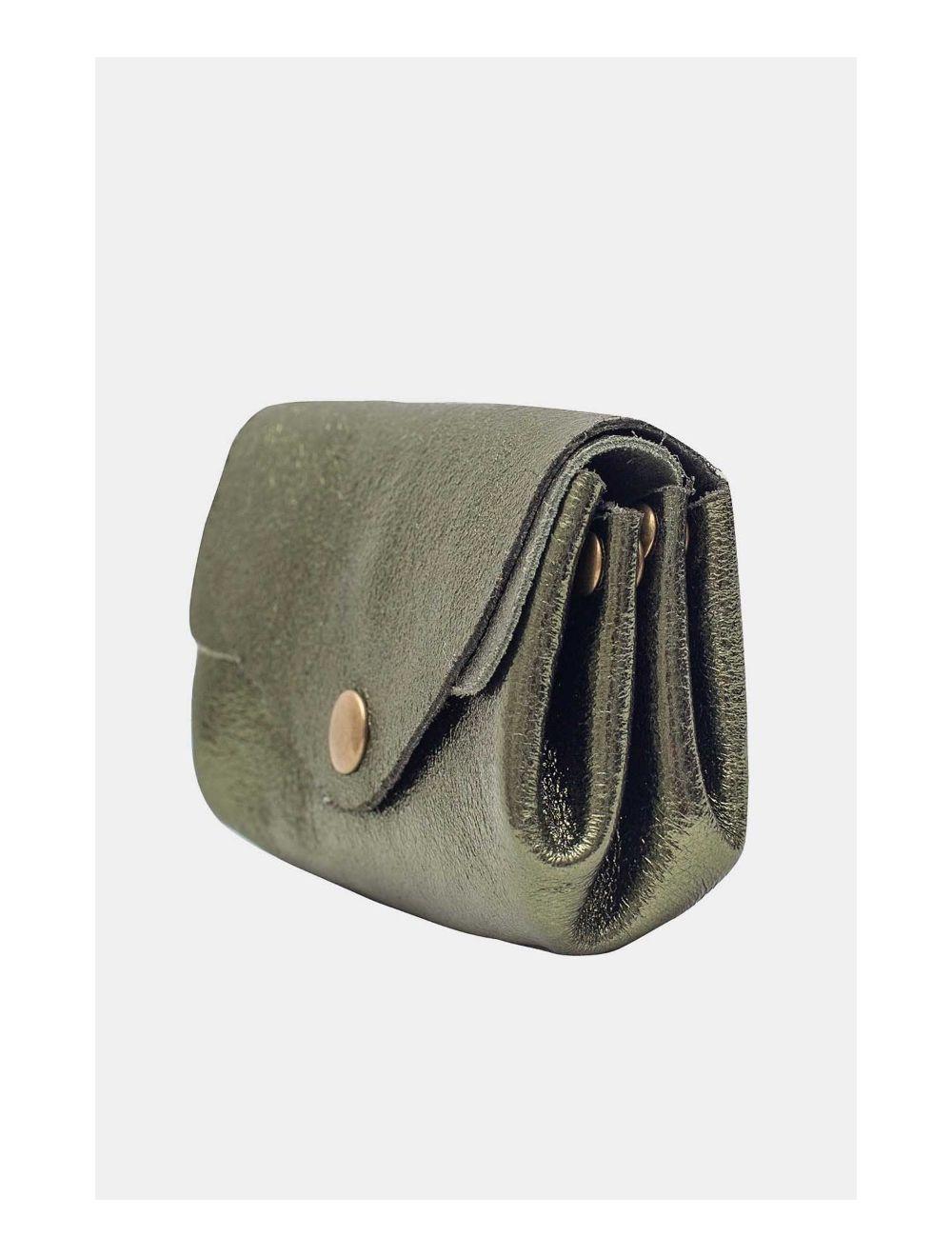 Tom&eva Pochette En Croûte Cuir Vachette Métallisé 4903 SUZIE METAL-Kaki