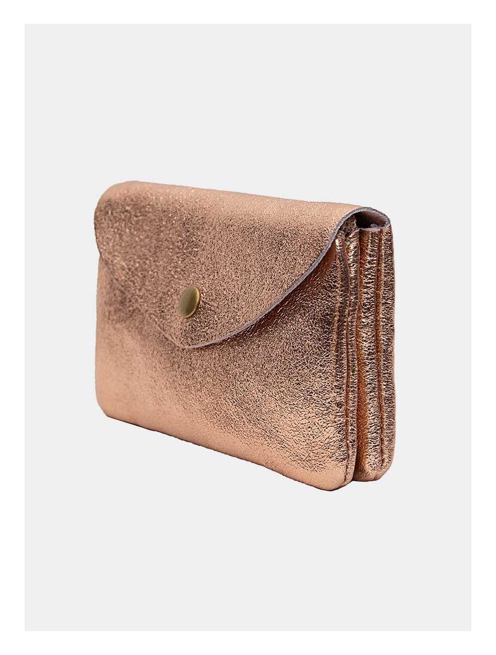 Tom&eva Pochette En Croûte Cuir Vachette Métallisé KEREN 4047-ROSE METAL