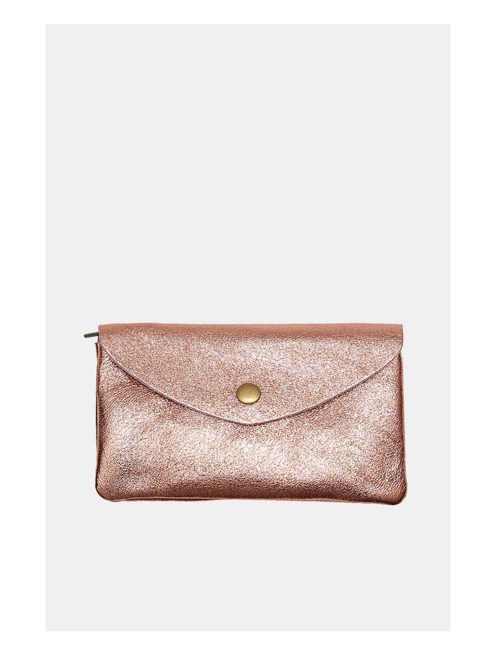 tom&eva Pochette en Croûte Cuir Vachette Métallisé KEREN 4047-ROSE METAL