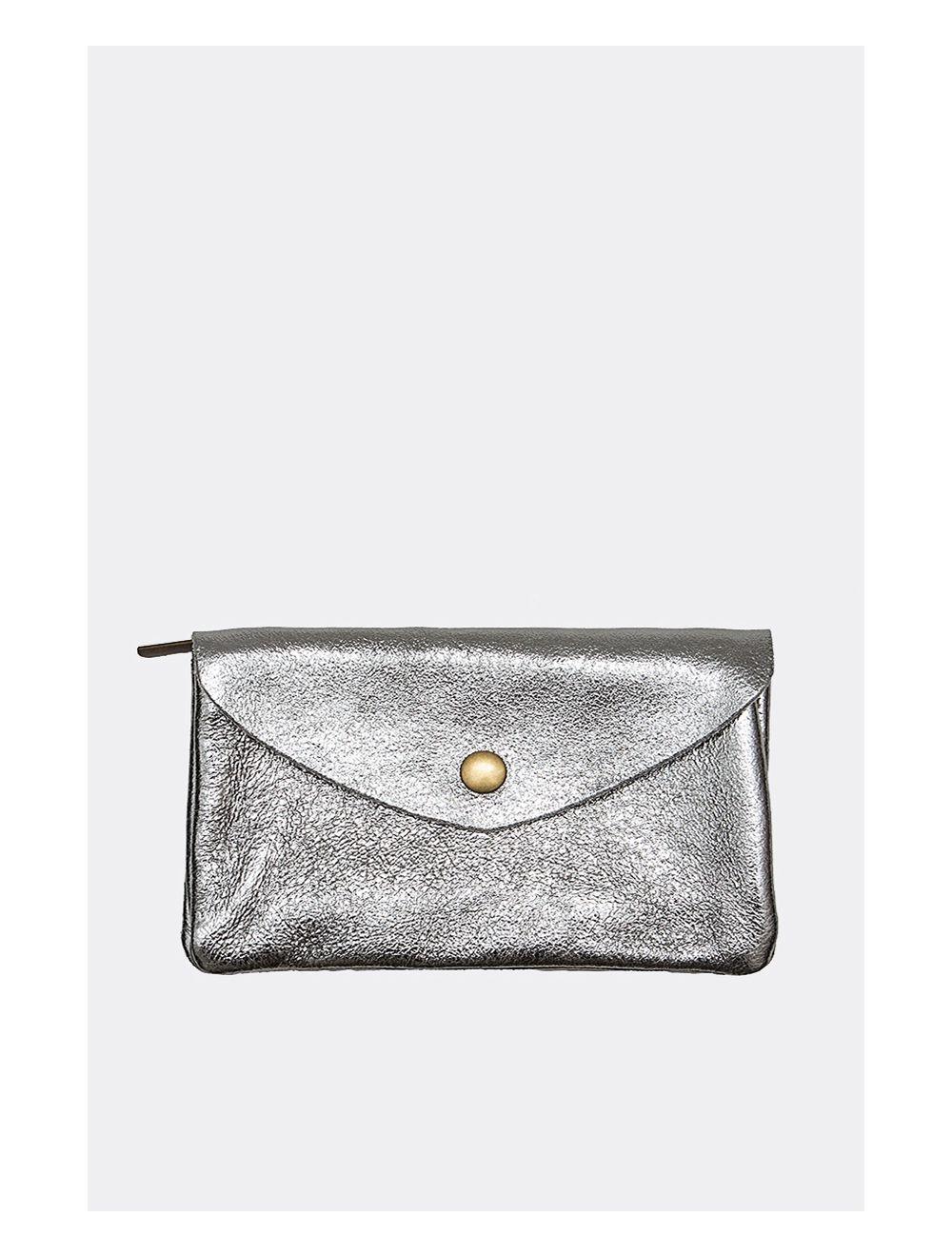 tom&eva Pochette en Croûte Cuir Vachette Métallisé KEREN 4047-ARGENT