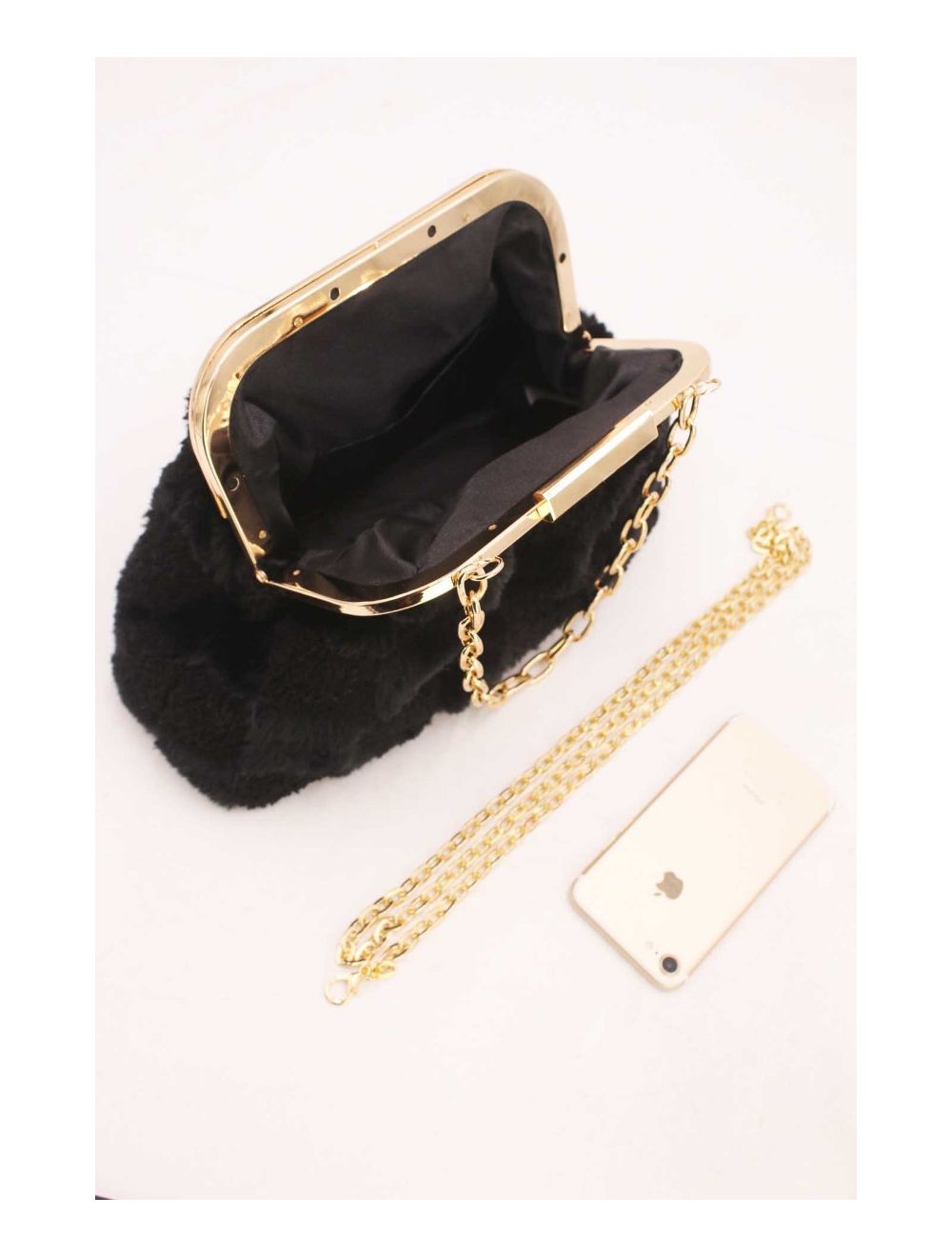 tom&eva Pochette Fausse Fourrure Avec Chaîne-23P-5683-Noir