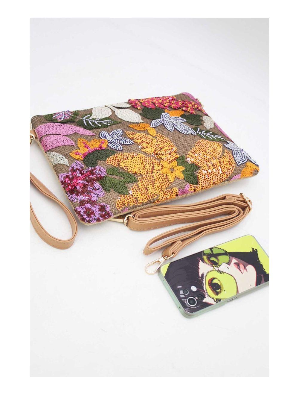 Tom&eva Pochette Paillettes Et Broderie 24P-5983-Jaune