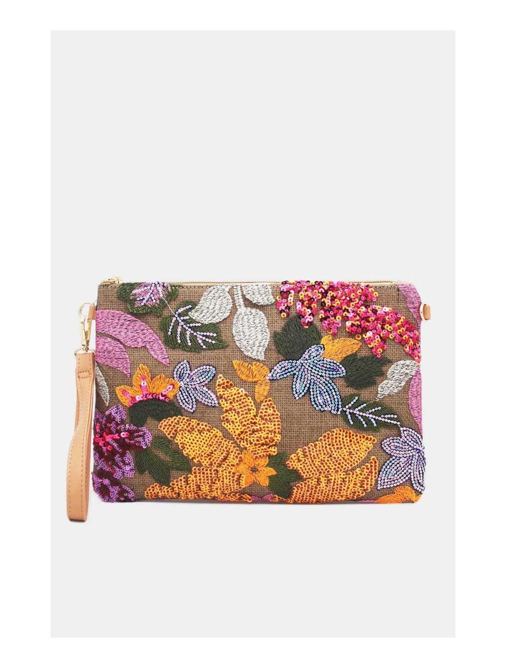 Tom&eva Pochette Paillettes Et Broderie 24P-5983-Jaune