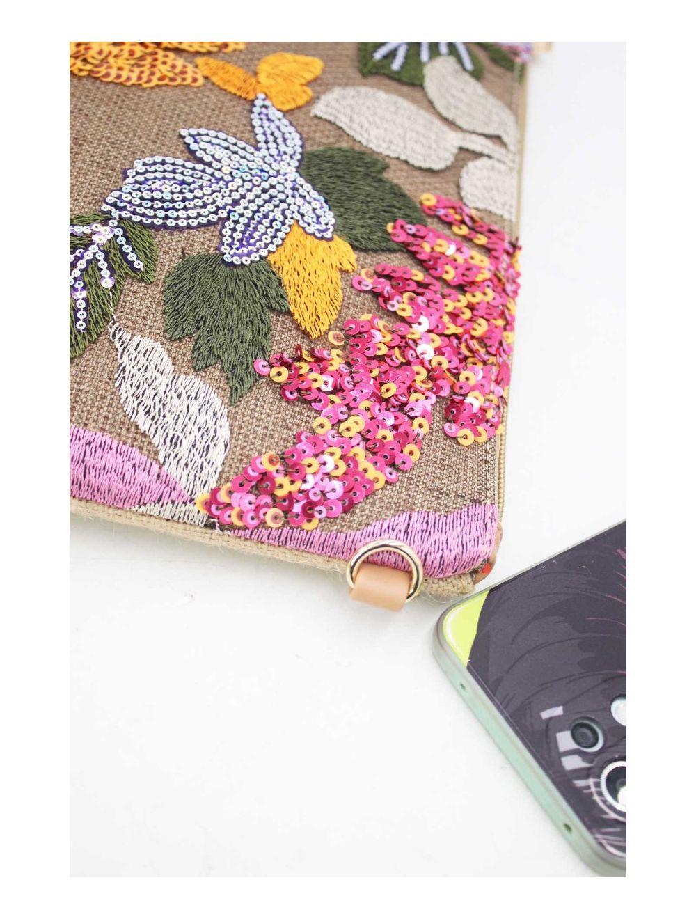 tom&eva Pochette Paillettes et Broderie 24P-5983-Jaune