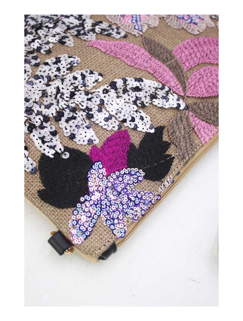 tom&eva Pochette Paillettes et Broderie 24P-5983-Noir