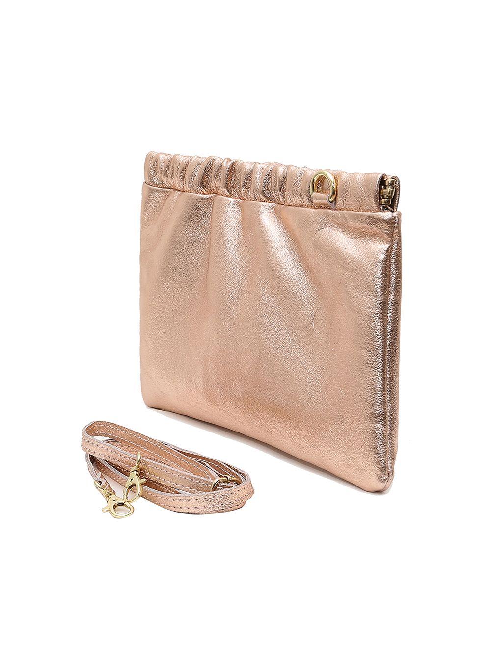 Tom&eva Pochette Porté Croisé En Croûte Cuir Vachette Suède Métal-JINANE METAL 4024B-Rose Métal