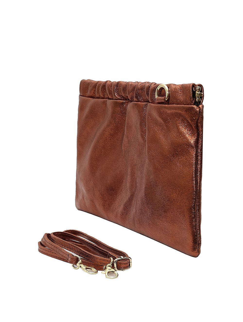 Tom&eva Pochette Porté Croisé En Croûte Cuir Vachette Suède Métal-JINANE METAL 4024B-Bronze